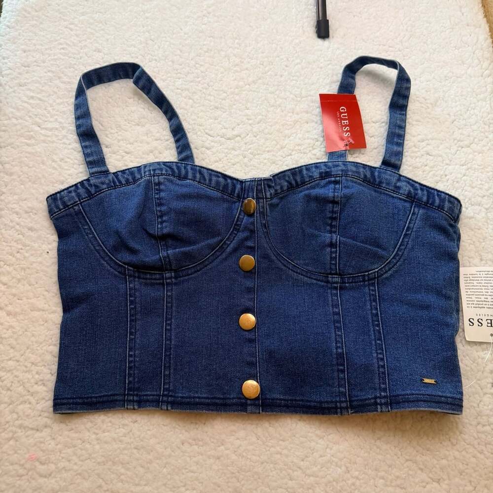 Guess Denim Bustier Crop Top Size L Blue